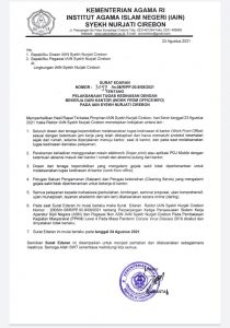 PELAKSANAAN TUGAS KEDINASAN DENGAN BEKERJA DARI KANTOR (WORK FROM OFFICE/WFO) PADA IAIN SYEKH NURJATI CIREBON
