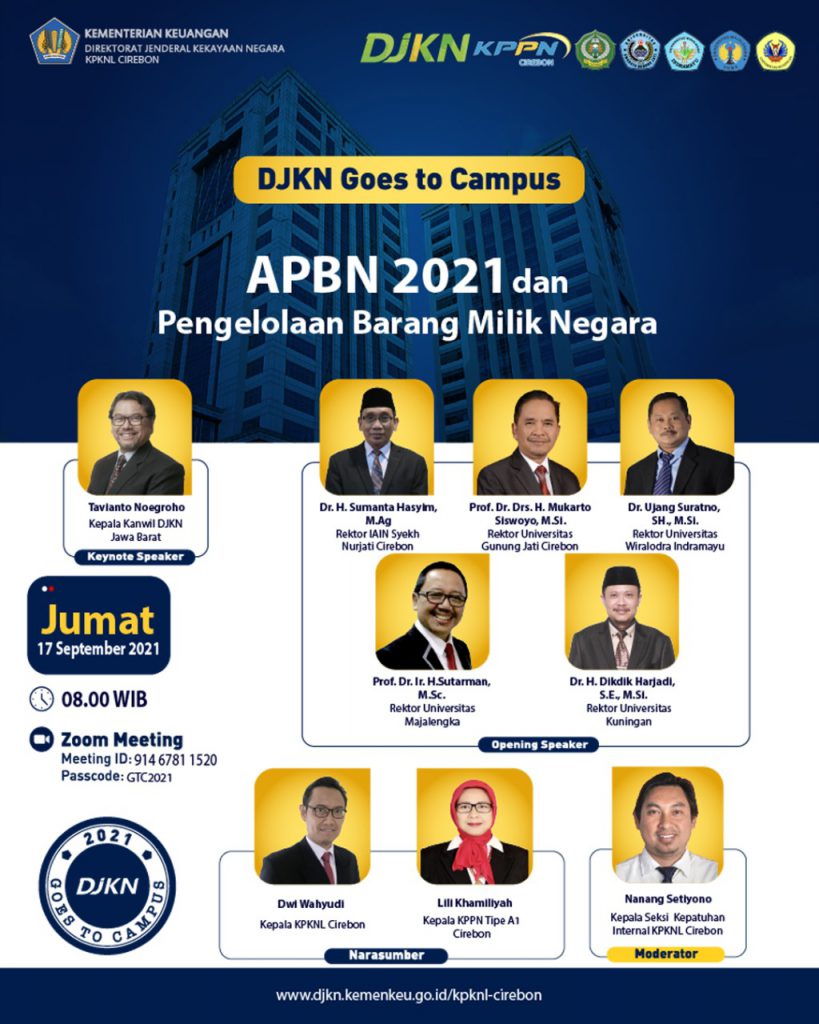 DJKN Goes to Campus Mengadakan WEBINAR APBN 2021 DAN PENGELOLAAN BARANG MILIK NEGARA