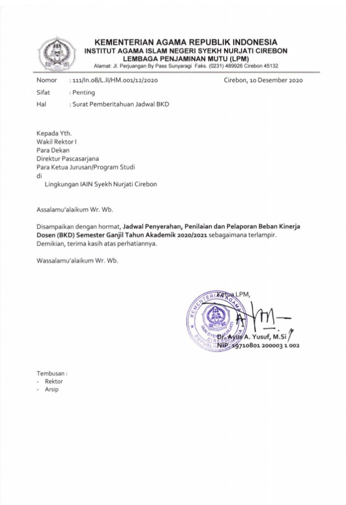 SURAT PEMBERITAHUAN JADWAL BKD