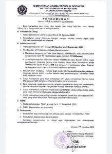 PENGUMUMAN TENTANG PEMBAYARAN PENDAFTARAN ULANG BAGI MAHASISWA BARU IAIN SYEKH NURJATI CIREBON