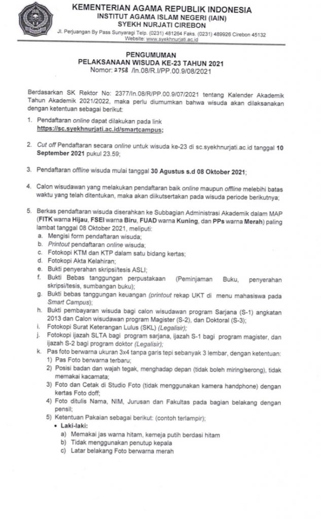 PENGUMUMAN PELAKSANAAN WISUDA KE-23 TAHUN 2021