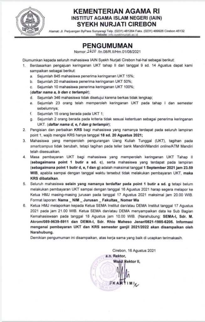 PENGUMUMAN KERINGANAN UKT TAHAP 2