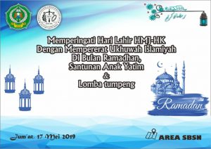 Himpunan Mahasiswa Jurusan Hukum Keluarga (HMJ-HK) Fakultas Syari'ah dan Ekonomi Islam dalam Memperingati Hari Lahir HMJ-HK Dengan Mempererat  Ukhuwah Islamiyah di Bulan Ramdhan dan Santunan Anak Yatim