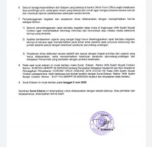 SURAT EDARAN REKTOR TENTANG KEBIJAKAN AKADEMIK DAN NON AKADEMIK DALAM TATANAN NORMAL BARU PADA IAIN SYEKH NURJATI CIREBON