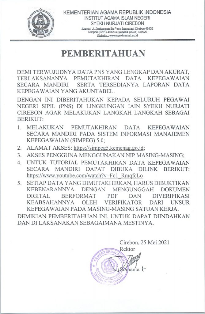 PEMUTAKHIRAN DATA PEGAWAI PNS DI LINGKUNGAN IAIN SYEKH NURJATI CIREBON