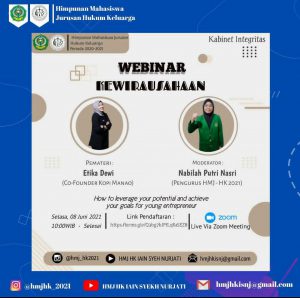 Himpunan Mahasiswa Hukum Keluarga (HMJ-HK) FSEI Menyelenggarakan Webinar Kewirausahaan