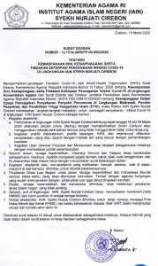SURAT EDARAN: KEWASPADAAN DINI, KESIAPSIAGAAN, SERTA TINDAKAN ANTISIPASI PENCEGAHAN INFEKSI COVID-19 DI LINGKUNGAN IAIN SYEKH NURJATI CIREBON