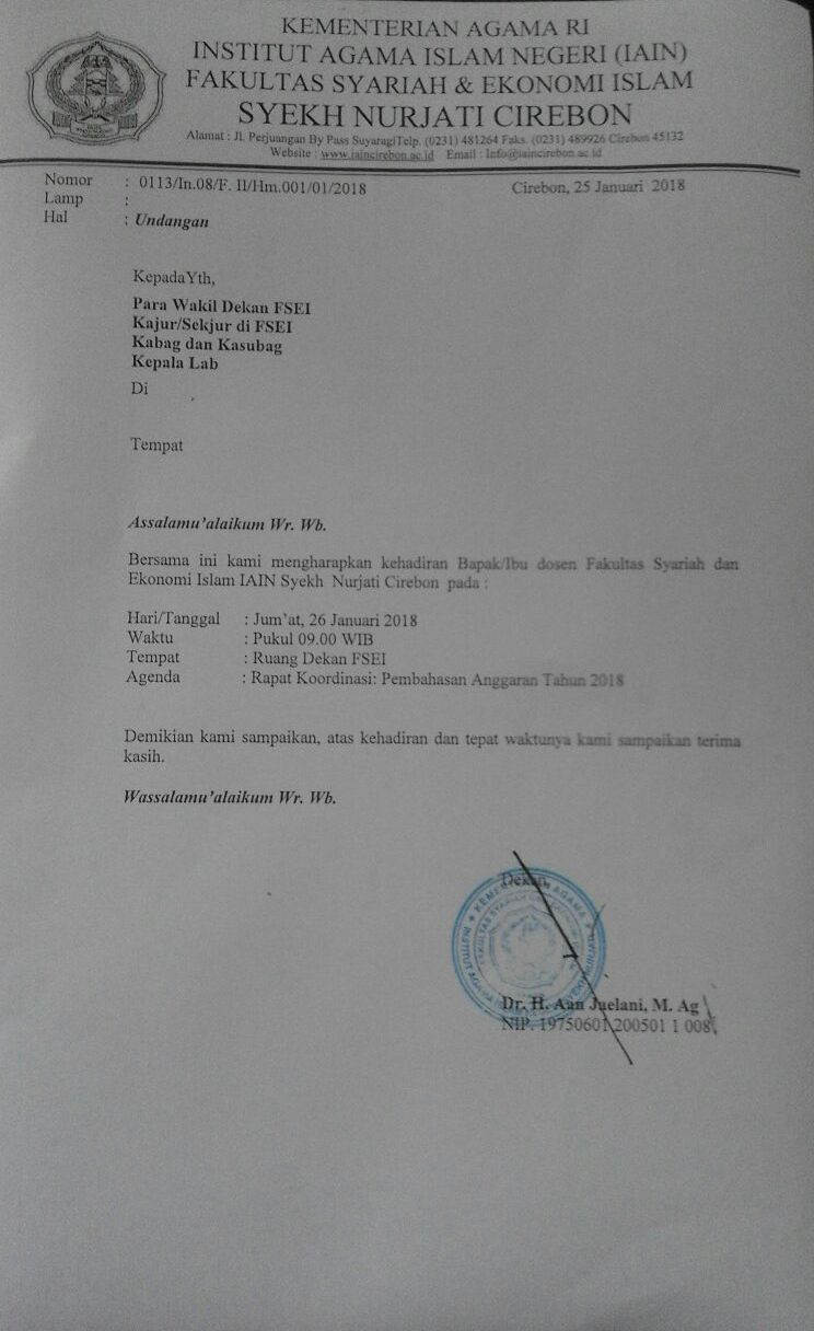 Undangan Rapat Koordinasi Pembahasan Anggaran Tahun 2018