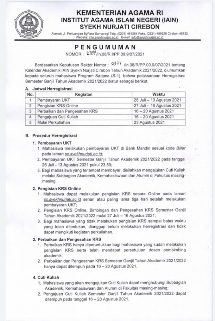 JADWAL PEMBAYARAN UKT DAN PENGISIAN KRS