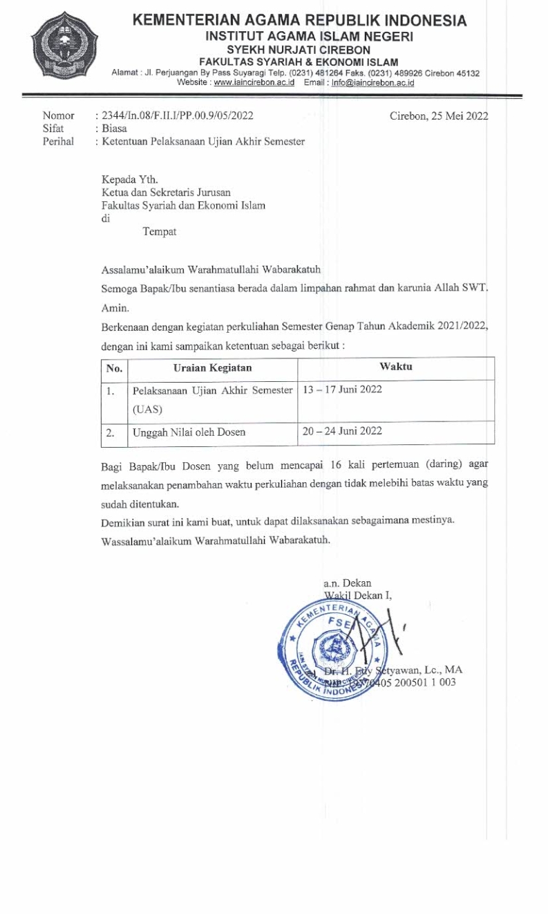 PELAKSANAAN UJIAN AKHIR SEMESTER GENAP TA 2021-2022